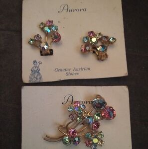 Multicolor Crystal Brooch and Earring Set